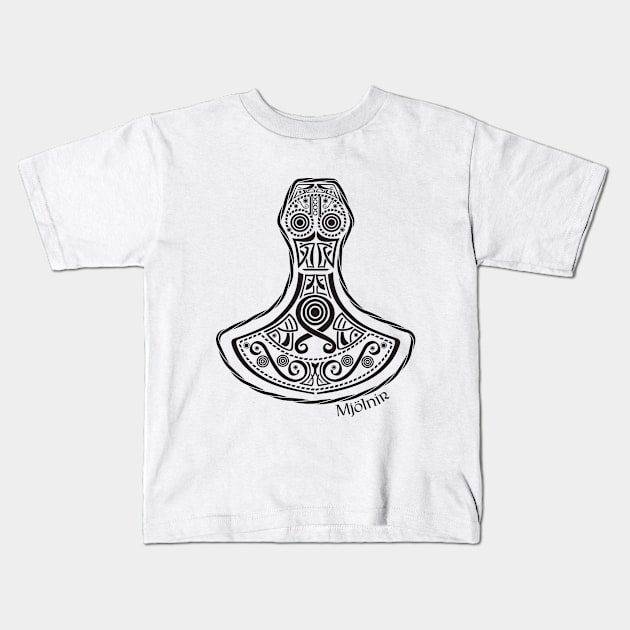 Mjölnir - Black Design Kids T-Shirt by KneppDesigns